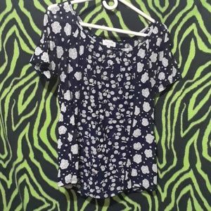Navy blue and white floral top